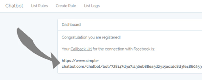 13. Your CallBack URL is at Simple Chatbot first page