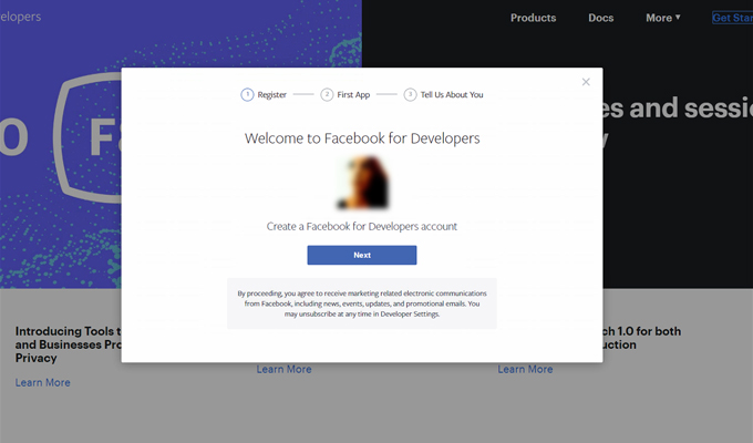 2. Create a Facebook for Developers Account